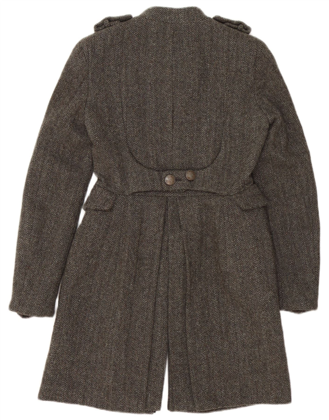 Sobretudo militar feminino Zara com peito duplo UK 10 espinha de peixe cinza pequeno