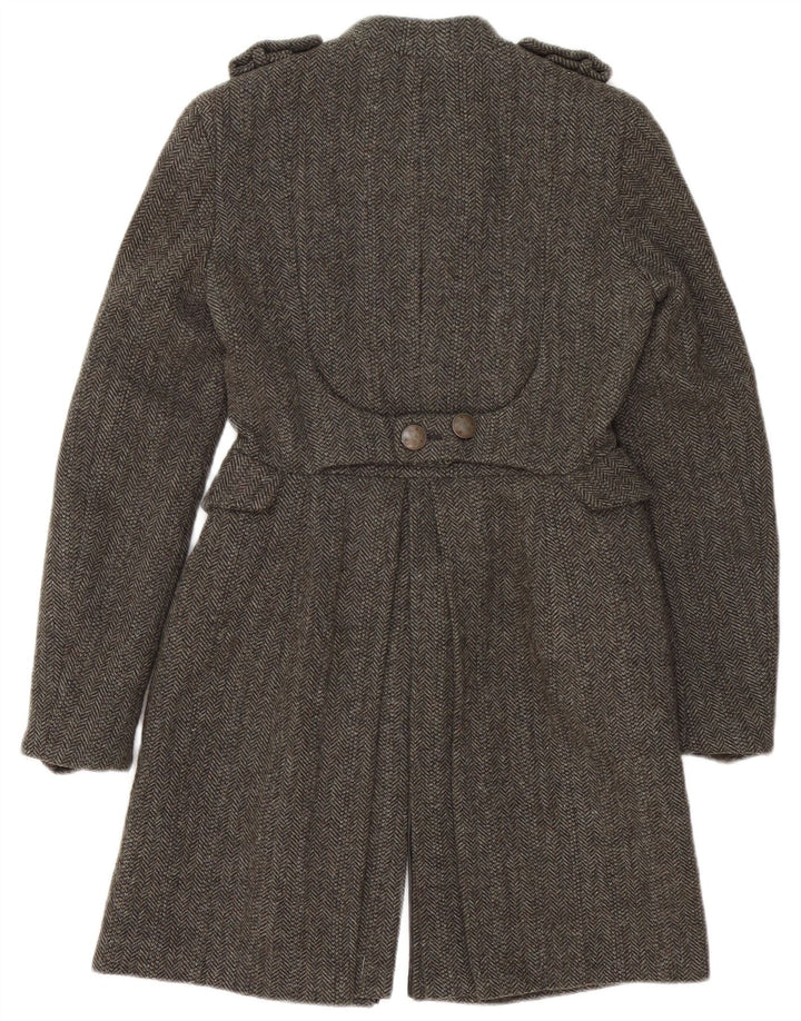 Sobretudo militar feminino Zara com peito duplo UK 10 espinha de peixe cinza pequeno