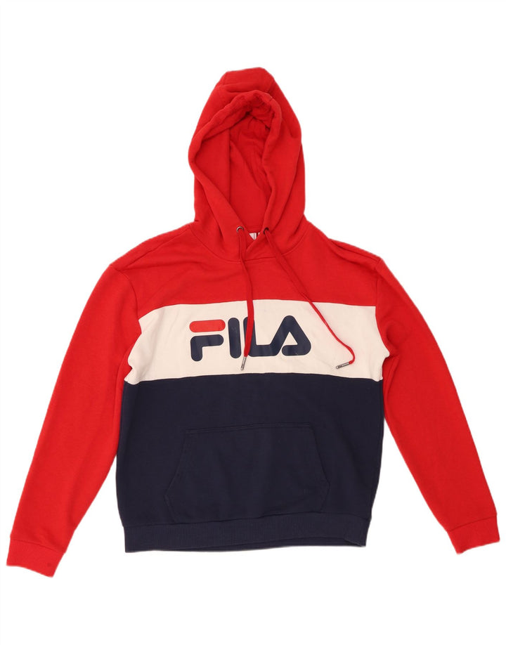 FILA feminino gráfico moletom com capuz UK 10 pequeno bloco colorido multicolorido