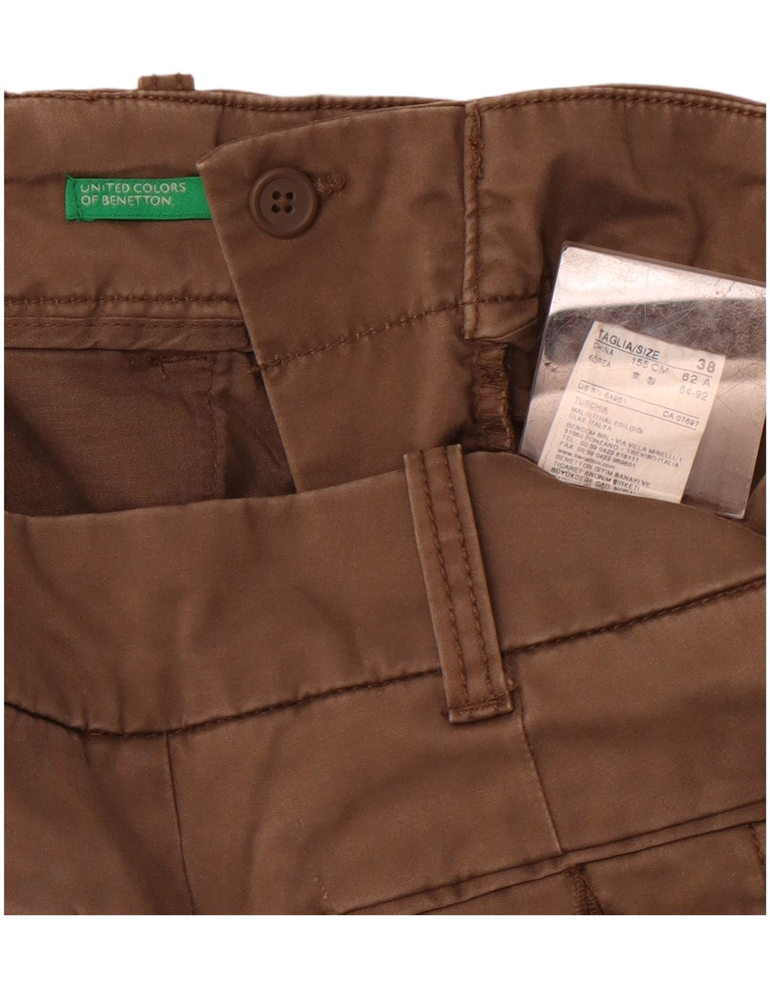 Calça chino feminina BENETTON IT 38 XS W26 L30 algodão marrom