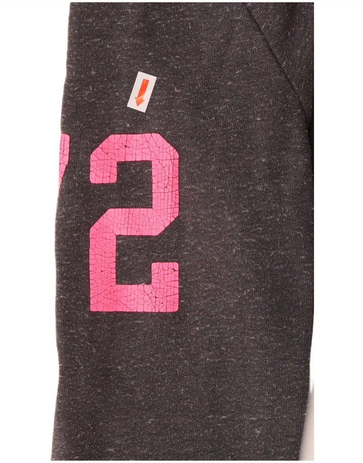 Suéter feminino Superdry com capuz e zíper gráfico UK 8 pequeno algodão cinza