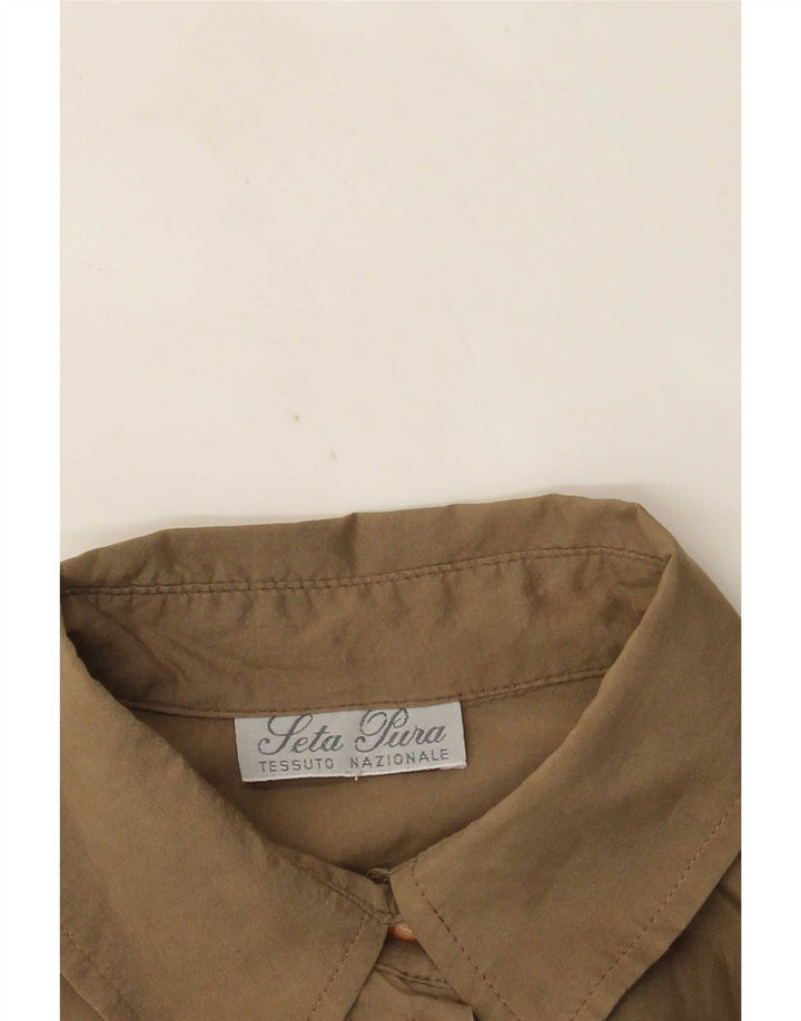 Blusa feminina vintage UK 12 seda marrom médio
