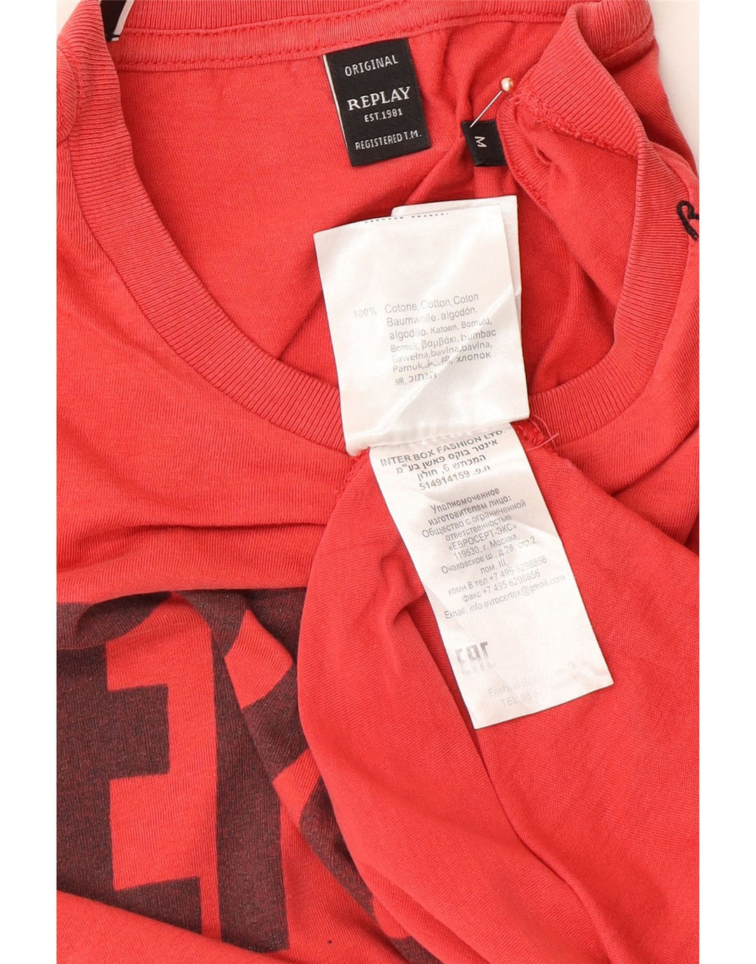 REPLAY Camiseta masculina gráfica Top médio algodão vermelho