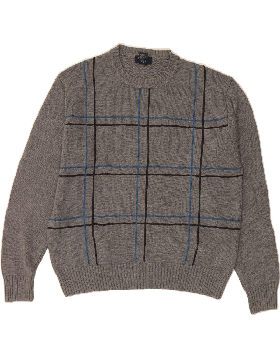 DOCKERS Mens Crew Neck Jumper Sweater Medium Grey Check Cotton Vintage Dockers and Second-Hand Dockers from Messina Hembry 