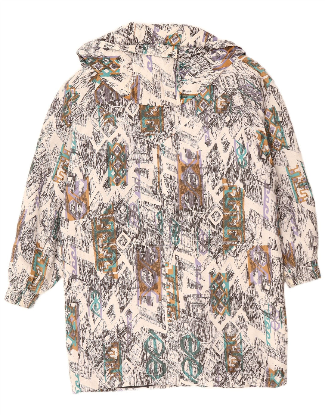Casaco corta-vento feminino VINTAGE UK 10 pequeno geométrico multicolorido