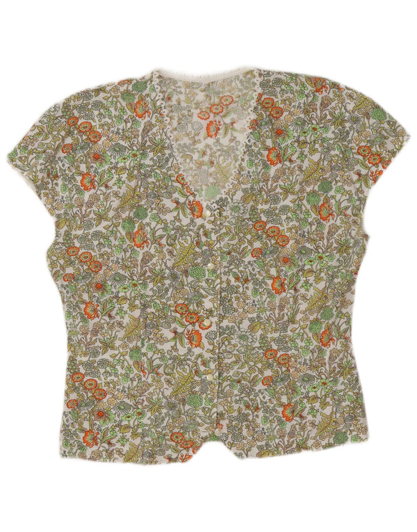 Blusa feminina vintage de manga curta UK 16 grande verde floral