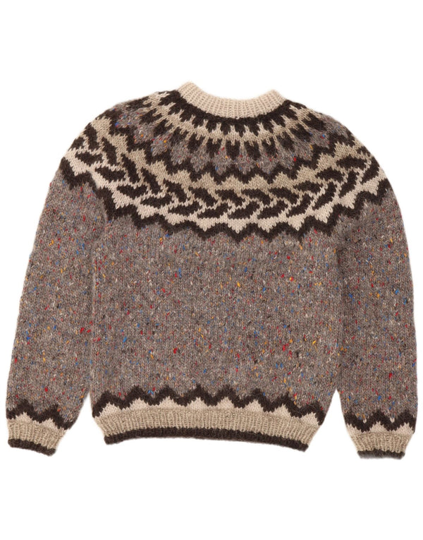Suéter feminino vintage com gola redonda Reino Unido 8 pequeno cinza Fair Isle