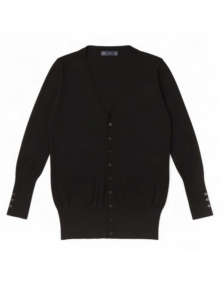 Suéter cardigã feminino Zara Reino Unido 12 médio preto rayon