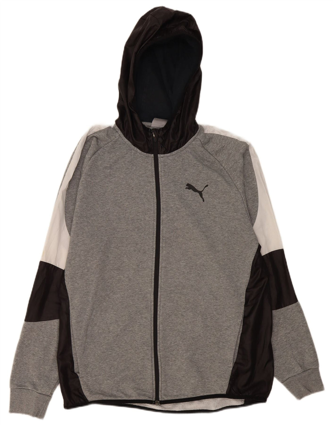 Suéter Puma masculino com capuz e zíper XL cinza bloco colorido