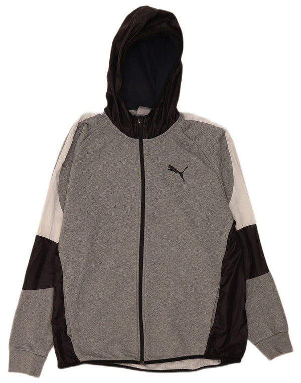 Suéter Puma masculino com capuz e zíper XL cinza bloco colorido