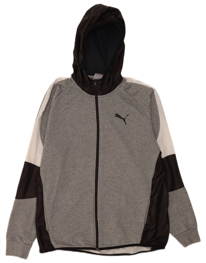 Suéter Puma masculino com capuz e zíper XL cinza bloco colorido