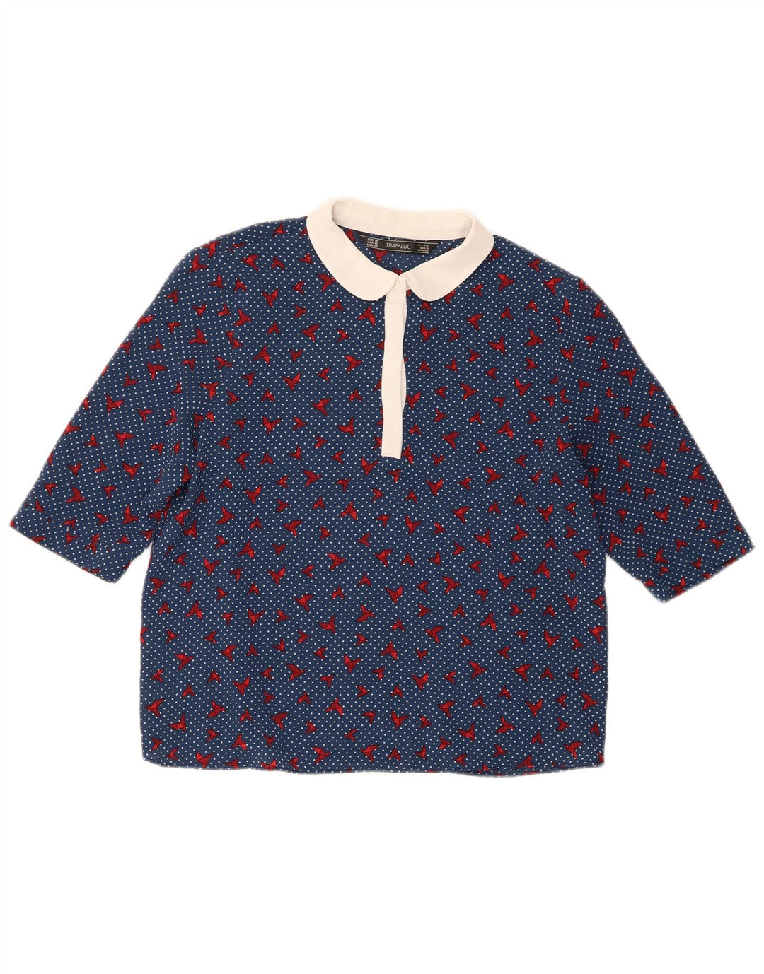 Blusa Trafaluc Feminina Zara Top UK 14 Poliéster Manchado Azul Médio