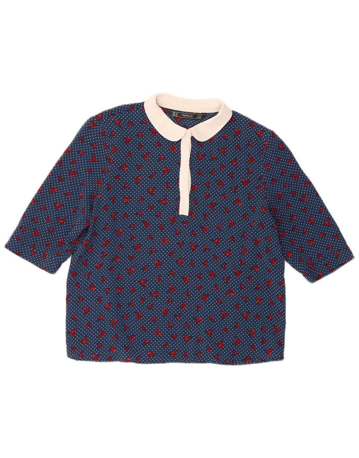 Blusa Trafaluc Feminina Zara Top UK 14 Poliéster Manchado Azul Médio