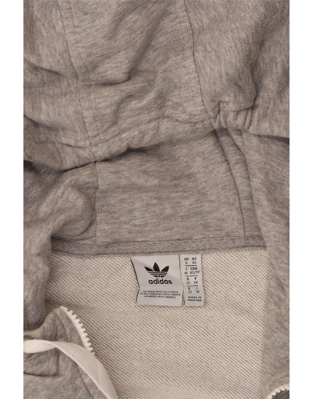 Suéter com capuz gráfico oversized Adidas feminino UK 6 XS algodão cinza