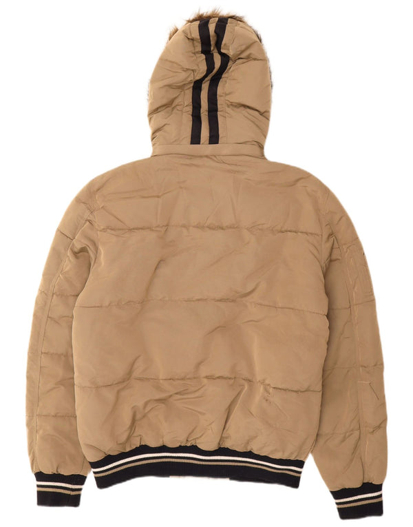 Jaqueta acolchoada com capuz masculina Zara UK 40 grande nylon bege