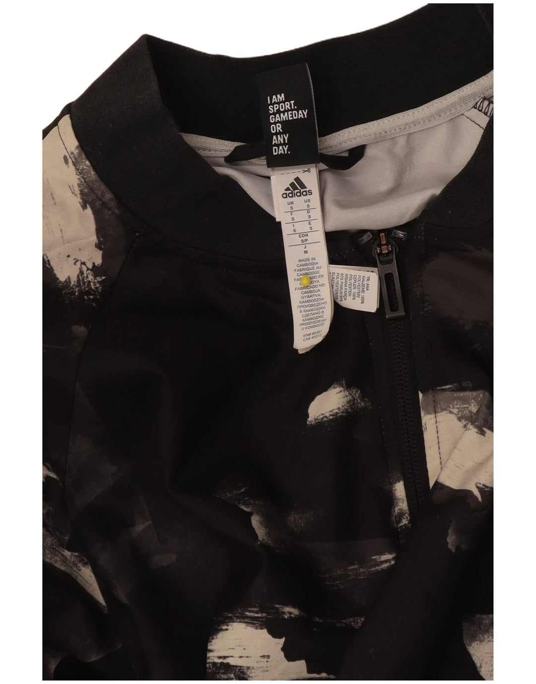 Adidas Womens Abstract Pattern Tracksuit Top Jacket UK 10 Pequeno Preto