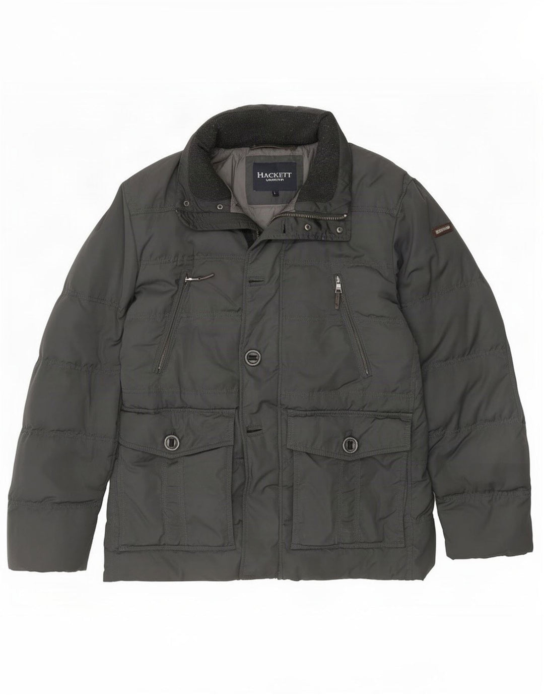 Jaqueta acolchoada masculina Hackett UK 40 poliéster cinza grande