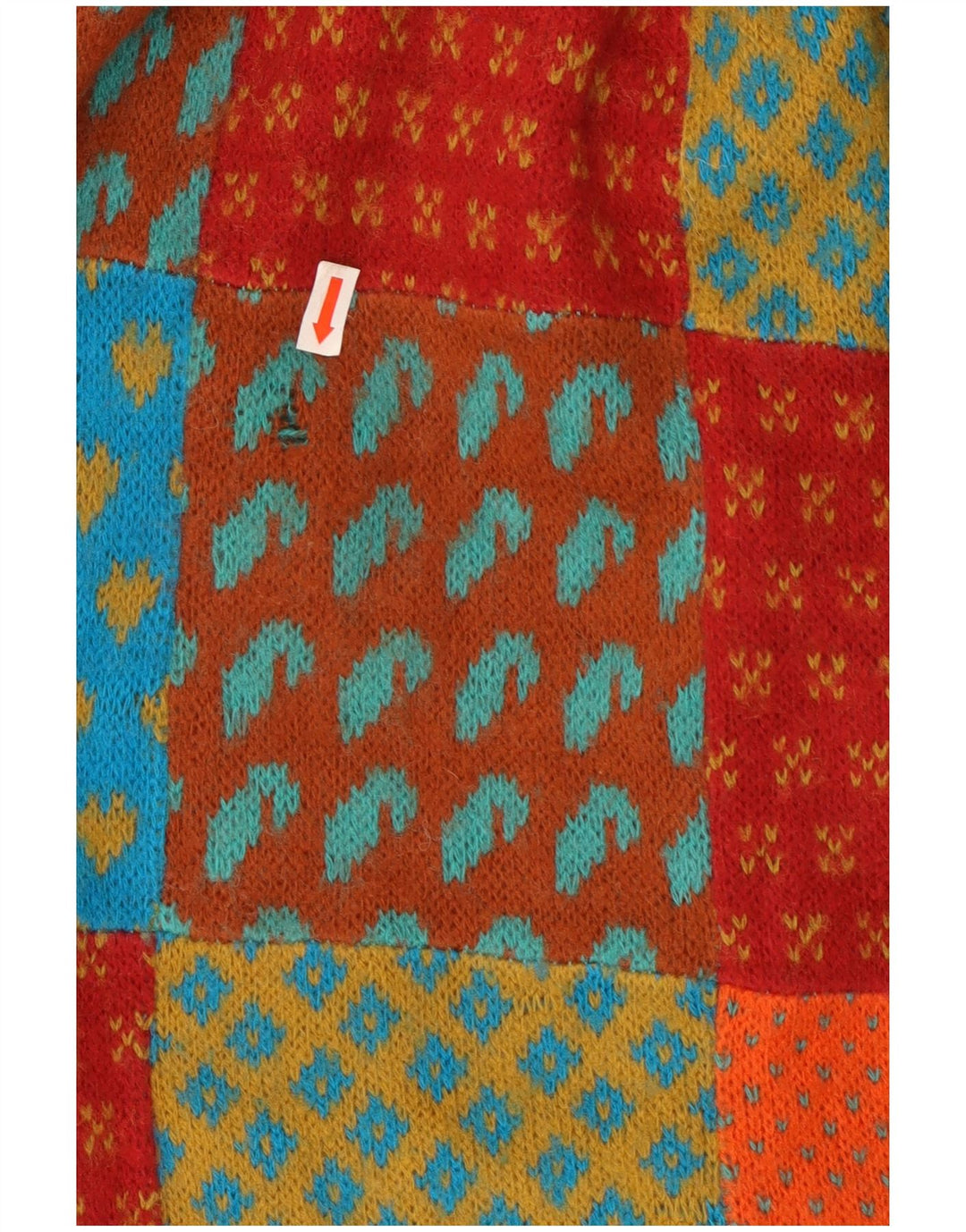 Saia feminina vintage em malha A-Line W26 pequena patchwork multicolorida