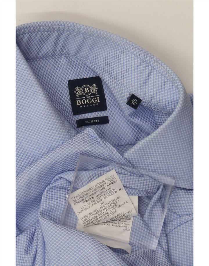 Camisa masculina Boggi Milano Slim Fit tamanho 41 16 grande algodão azul