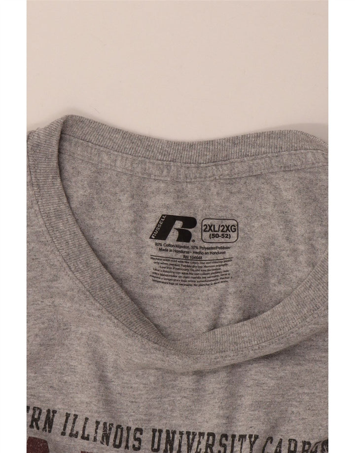 RUSSELL ATLÉTICO Masculino Salukis Gráfico Camiseta Top 2XL Algodão Cinza