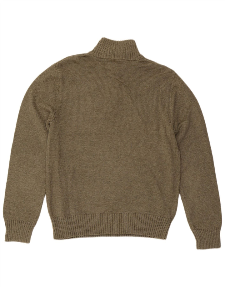 Suéter masculino EDDIE BAUER com zíper e gola pequena de algodão cáqui