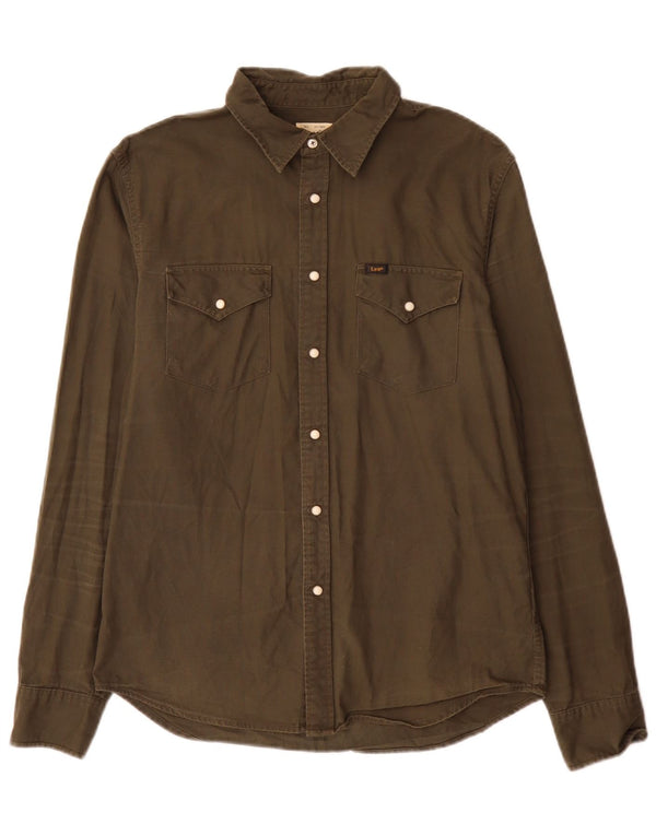 Camisa masculina Lee Slim Fit de algodão cáqui médio