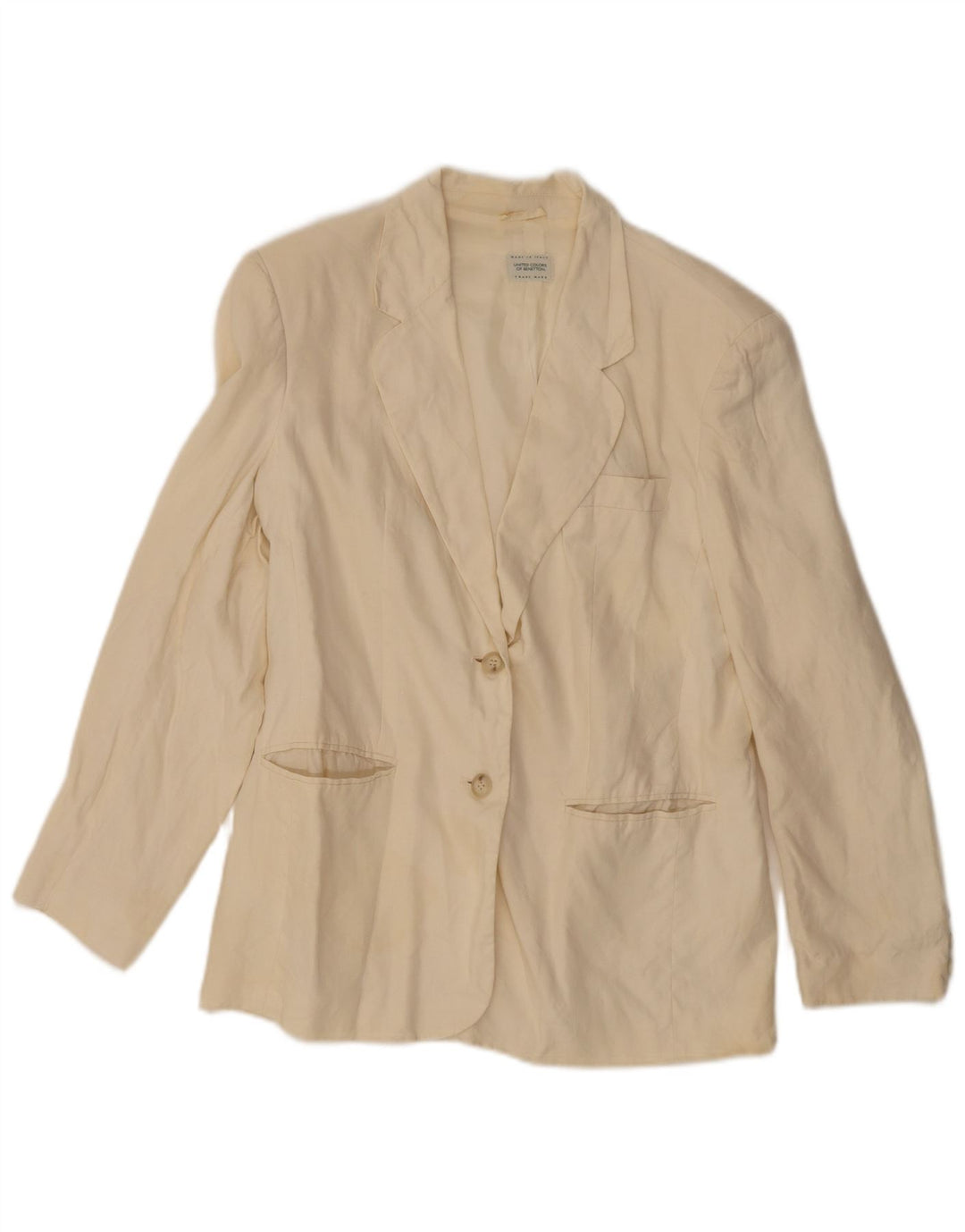 Jaqueta blazer feminina de 2 botões Benetton IT 44 médio off white linho