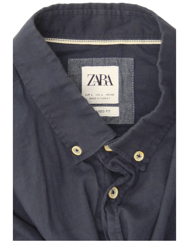 Camisa masculina Zara com ajuste relaxado grande L70 azul marinho