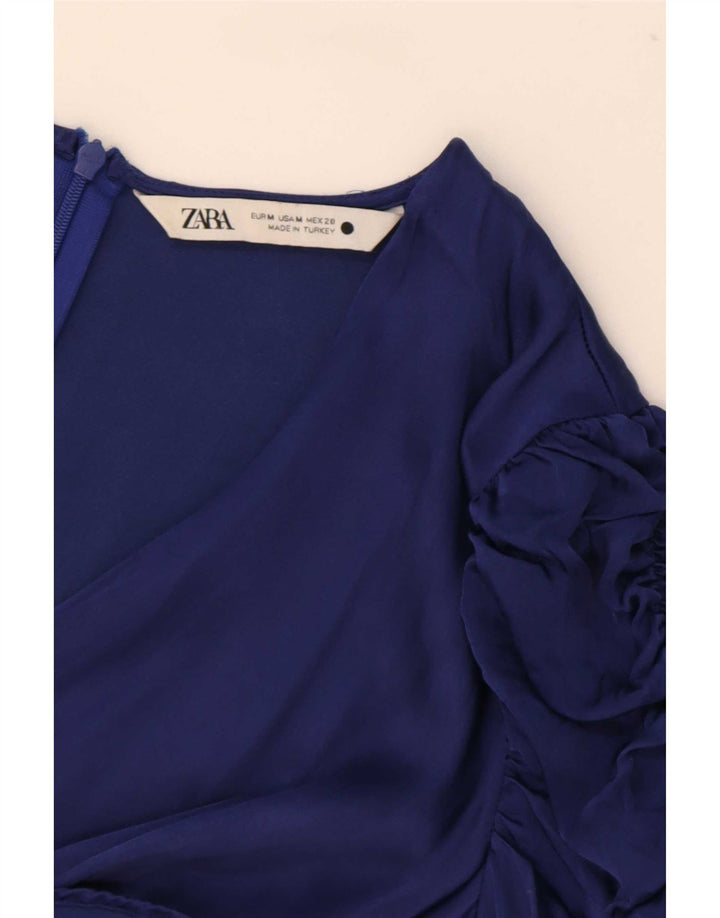 Macacão feminino Zara manga 3/4 Reino Unido 12 viscose azul médio