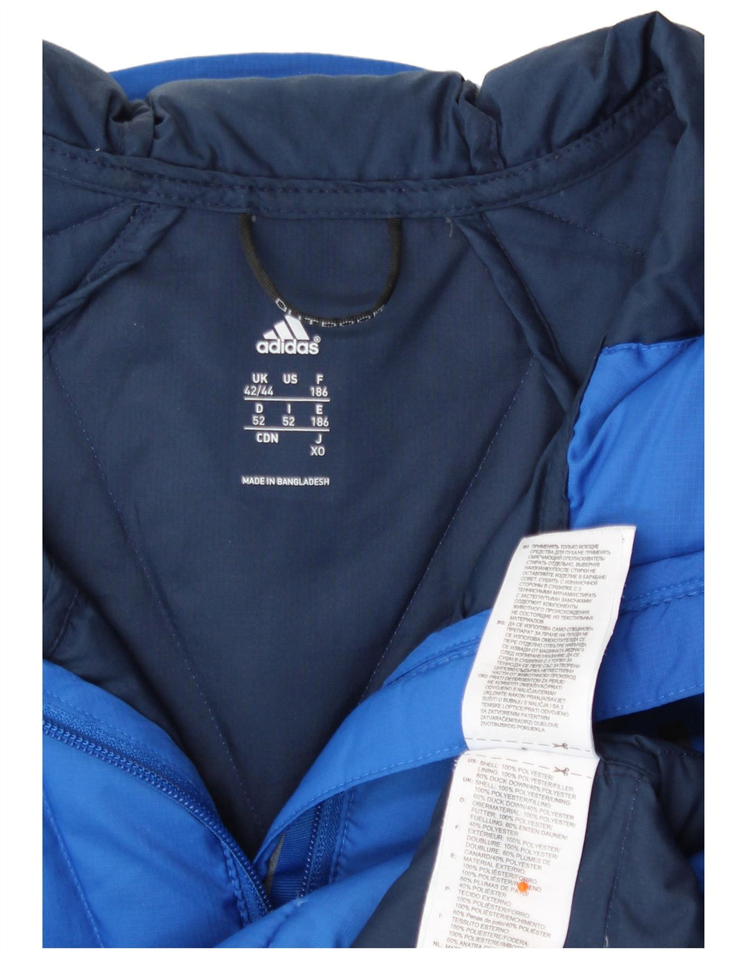 Jaqueta acolchoada com capuz masculina Adidas Reino Unido 42/44 grande poliéster azul