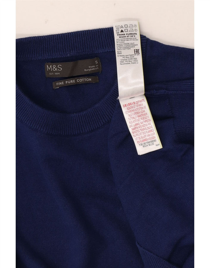Suéter masculino Marks & Spencer com gola redonda e algodão azul pequeno