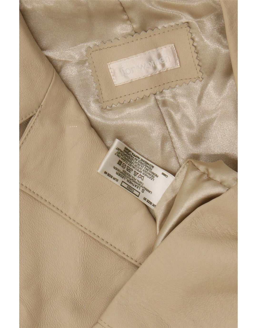 Casaco de couro feminino VINTAGE UK 20 2XL couro bege