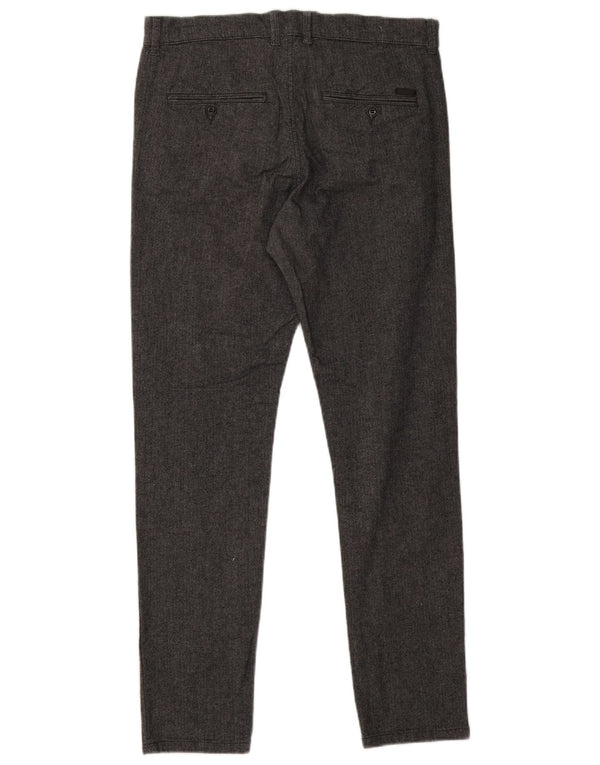 Calça Chino Masculina Slim Jack & Jones W32 L32 Viscose Espinha de Peixe Cinza