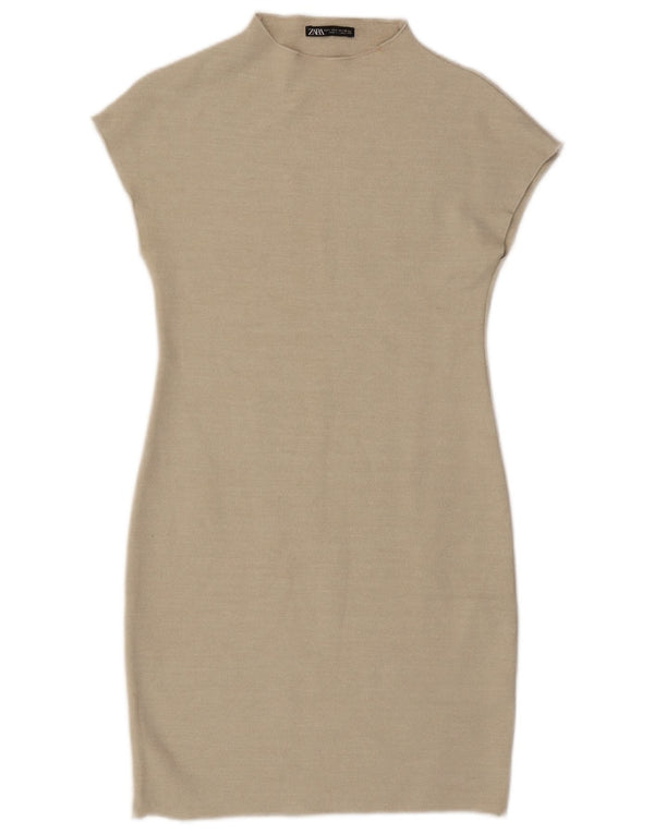 Vestido bainha feminino Zara Reino Unido 14 grande viscose bege