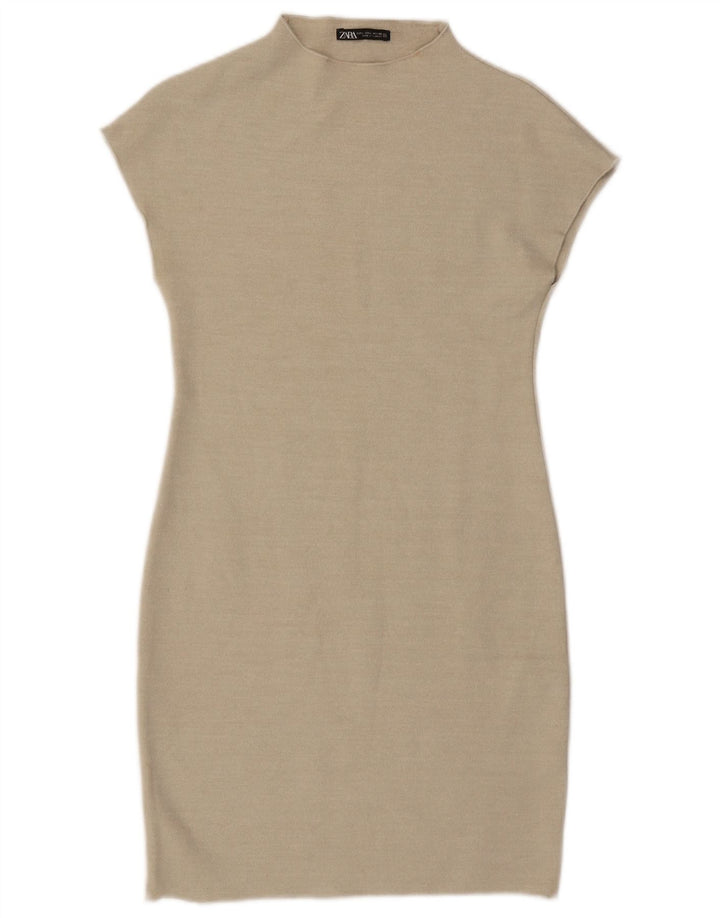 Vestido bainha feminino Zara Reino Unido 14 grande viscose bege