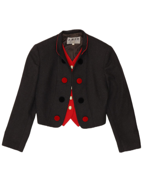 Jaqueta Blazer Feminina Aria Crop Double Breasted Reino Unido 10 Pequena Cinza