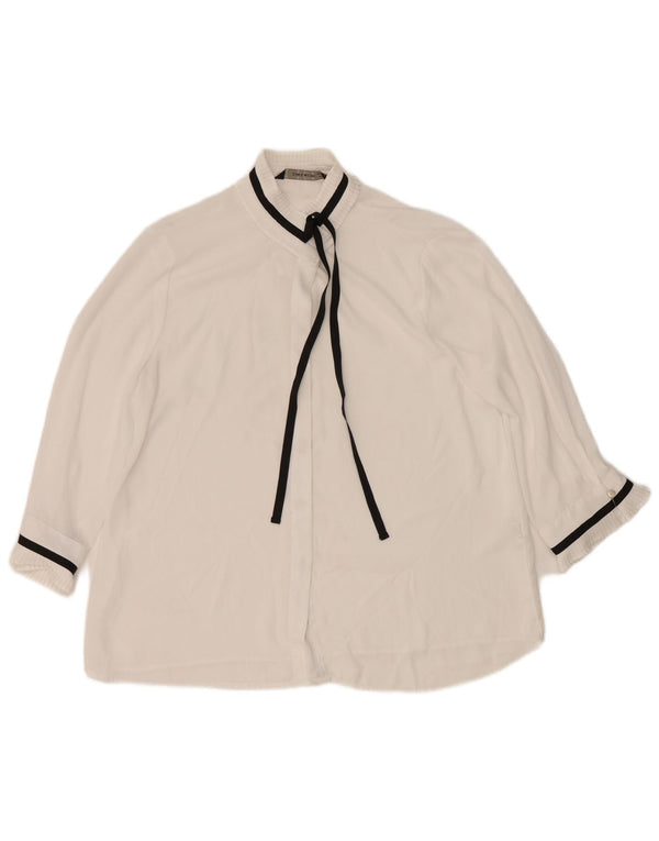 Blusa feminina Zara manga 3/4 Reino Unido 14 médio branco poliéster