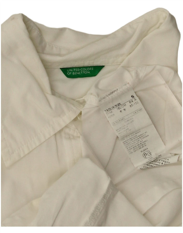 Camisa feminina Benetton UK 10 pequena algodão branco