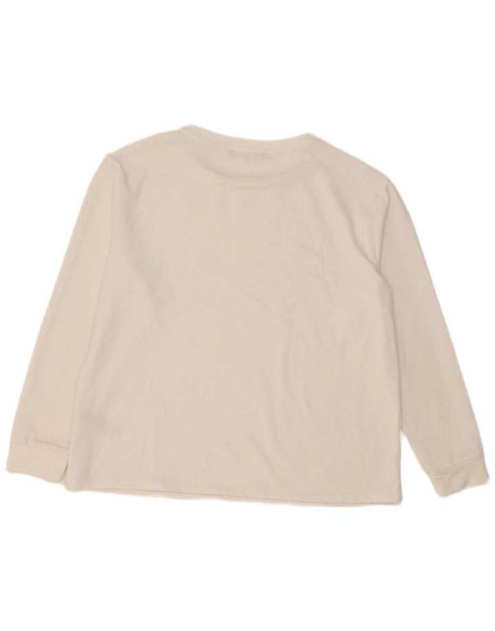 Top feminino Marks & Spencer de manga comprida UK 14 grande poliéster manchado branco