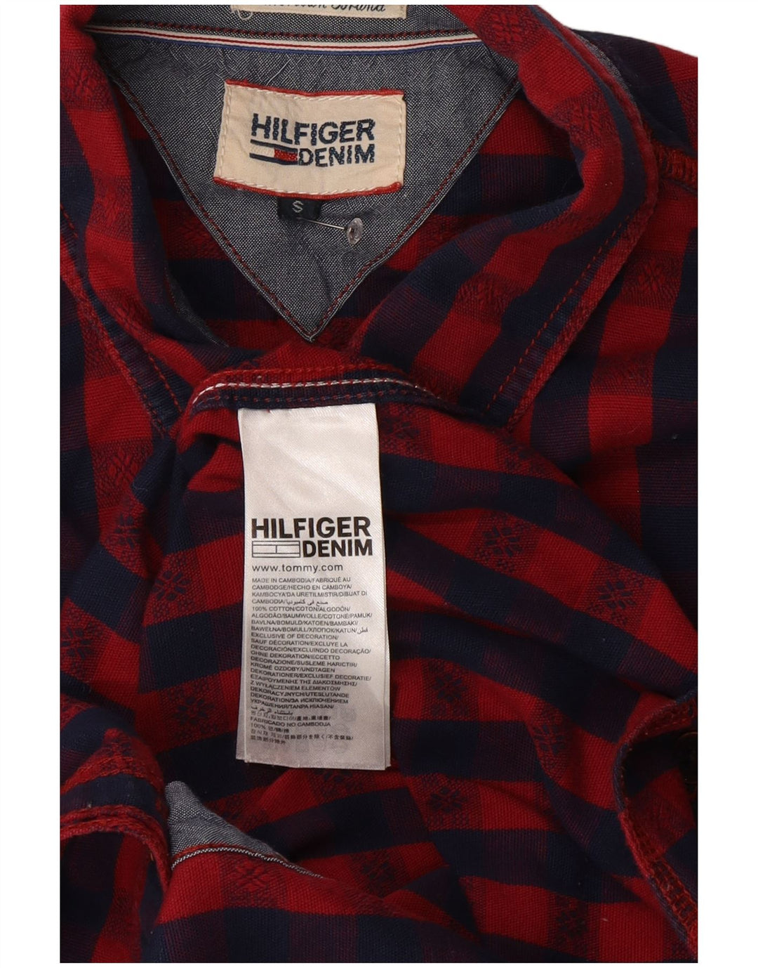 Camisa masculina Tommy Hilfiger Regular Fit pequena vermelha xadrez de algodão