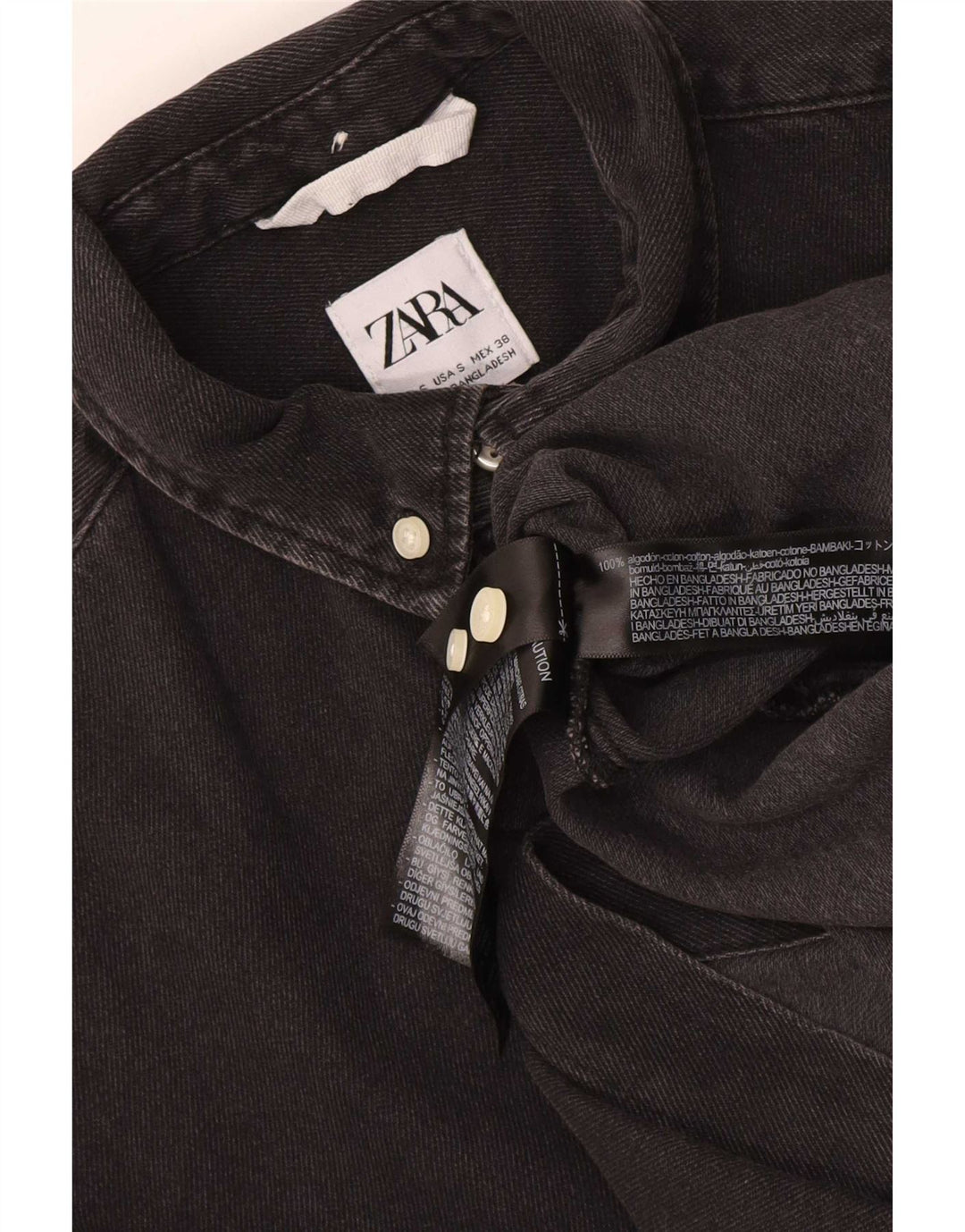 Zara Camisa jeans masculina pequena de algodão preto