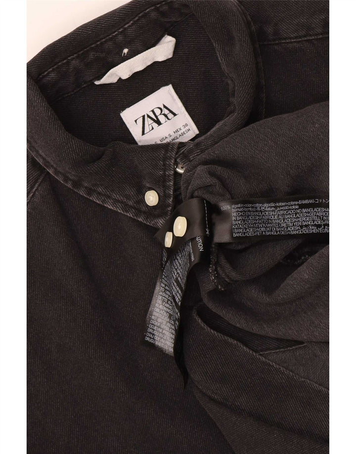 Zara Camisa jeans masculina pequena de algodão preto