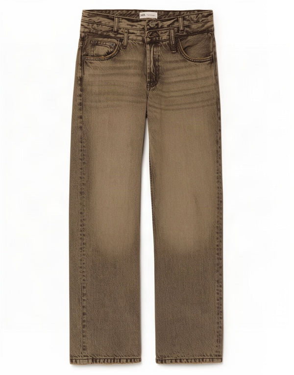 Zara Jeans feminino cintura alta com perna larga EU 36 XS W26 L29 algodão cinza