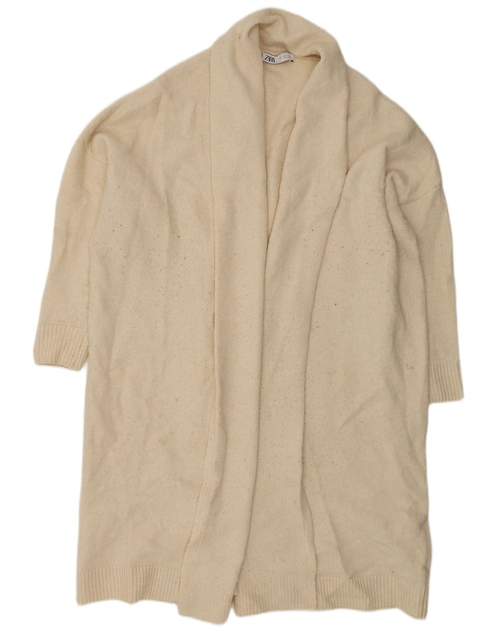 Zara Suéter feminino oversized longline aberto cardigan UK 10 pequeno off white
