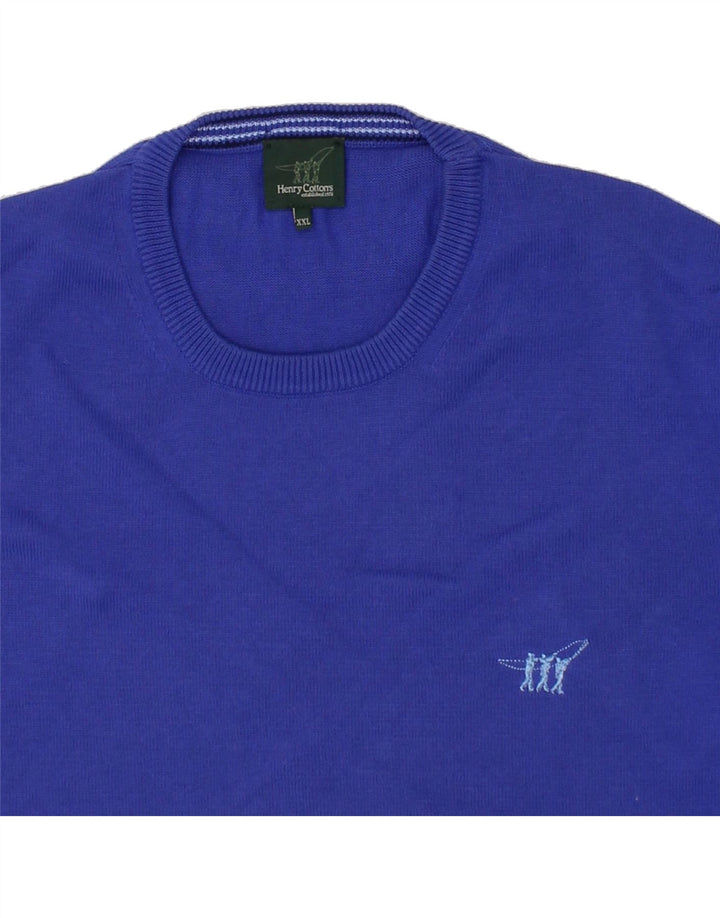 HENRY COTTONS Mens Crew Neck Jumper Sweater 2XL Blue Cotton Vintage Henry Cottons and Second-Hand Henry Cottons from Messina Hembry 