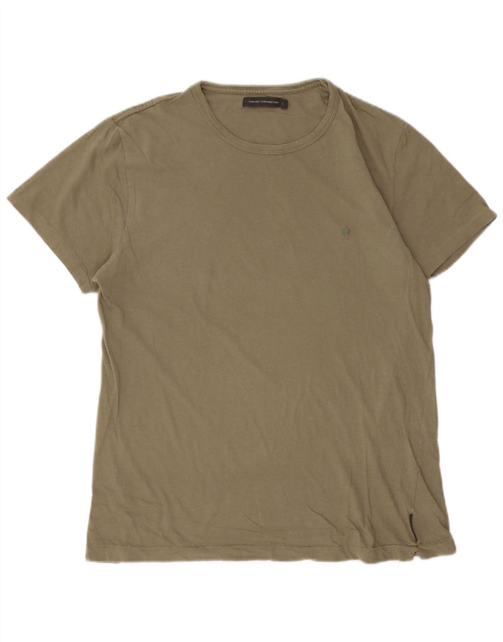 Camiseta masculina French Connection Top grande de algodão cáqui