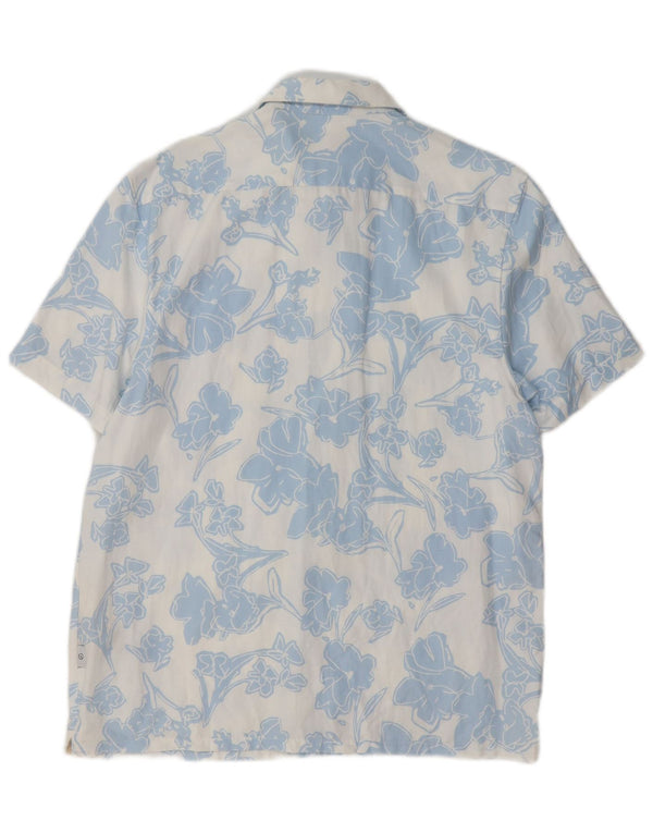 Camisa masculina de manga curta Ted Baker tamanho 3 Lyocell floral azul médio