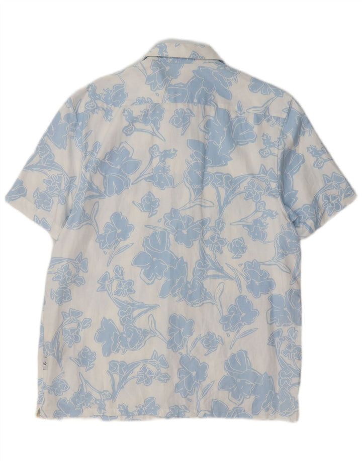 Camisa masculina de manga curta Ted Baker tamanho 3 Lyocell floral azul médio