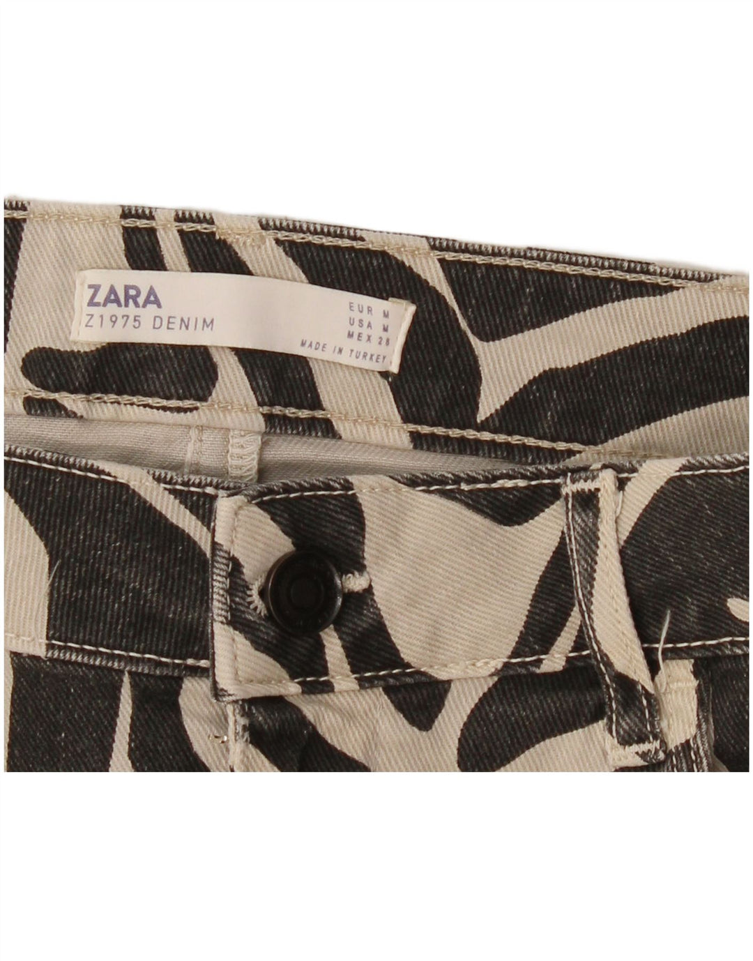 Mini saia jeans feminina Zara médio W28 bege estampa animal