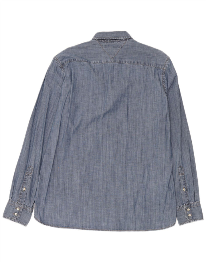 Camisa jeans masculina Tommy Hilfiger grande algodão azul